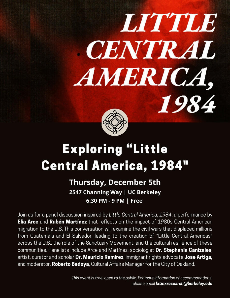 flyer for talk on little central america lecture. Top half has the play logo bottom half has event description and logistical information.